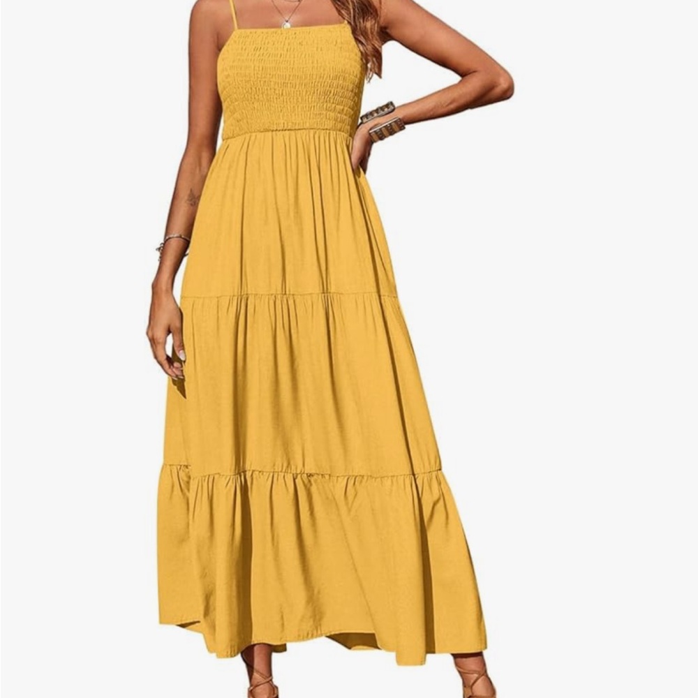 PRETTYGARDEN Spaghetti Strap Smocked Tiered Long Beach Sundresses